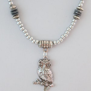 Pretty Silver Owl Pendant Charm Necklace