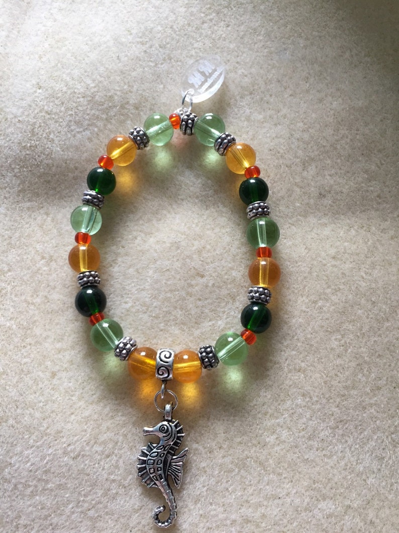 Yellow and Green Seahorse Charm Bracelet