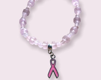 Rozenkwarts, roze matglas en pink Ribbon-bedelarmband