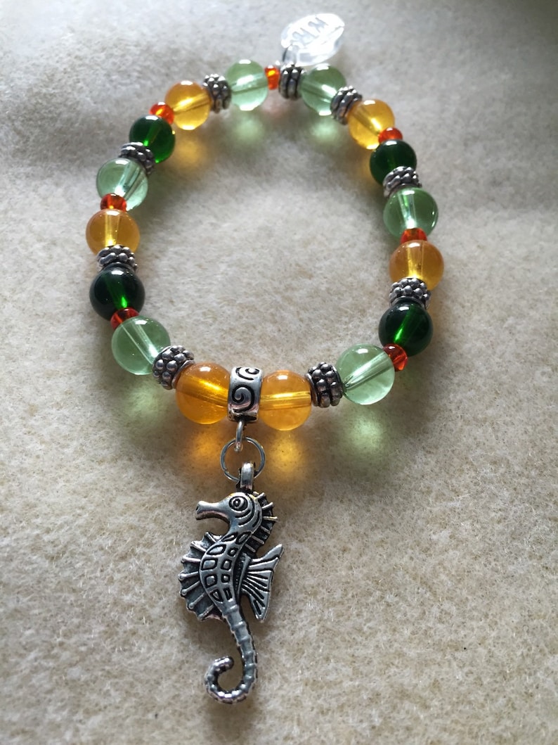 Yellow and Green Seahorse Charm Bracelet