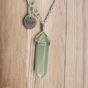 Green Aventurine Hexagon Wand Sterling Silver Necklace