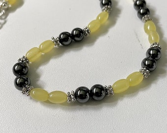 Short Hematite and Yellow Malaysian Jade Necklace