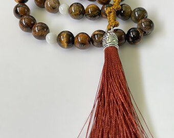 33 Tiger Eye and Mother of Pearl Tasbih Masbaha Prayer Beads Tally Counter