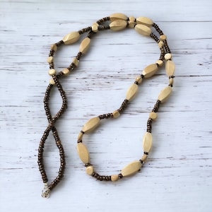 Exotic White Wood and Natural Brown Coconut Long Necklace