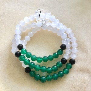 Black and Green Onyx and White Snow Quartz Bracelet