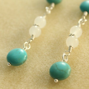 Turquoise Magnesite and White Snow Quartz Sterling Silver Dangle Earrings