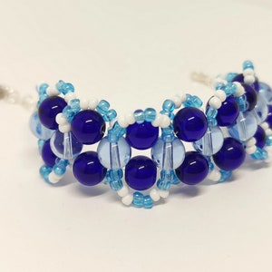Blue and White Beadwork Glass Cuff Bracelet