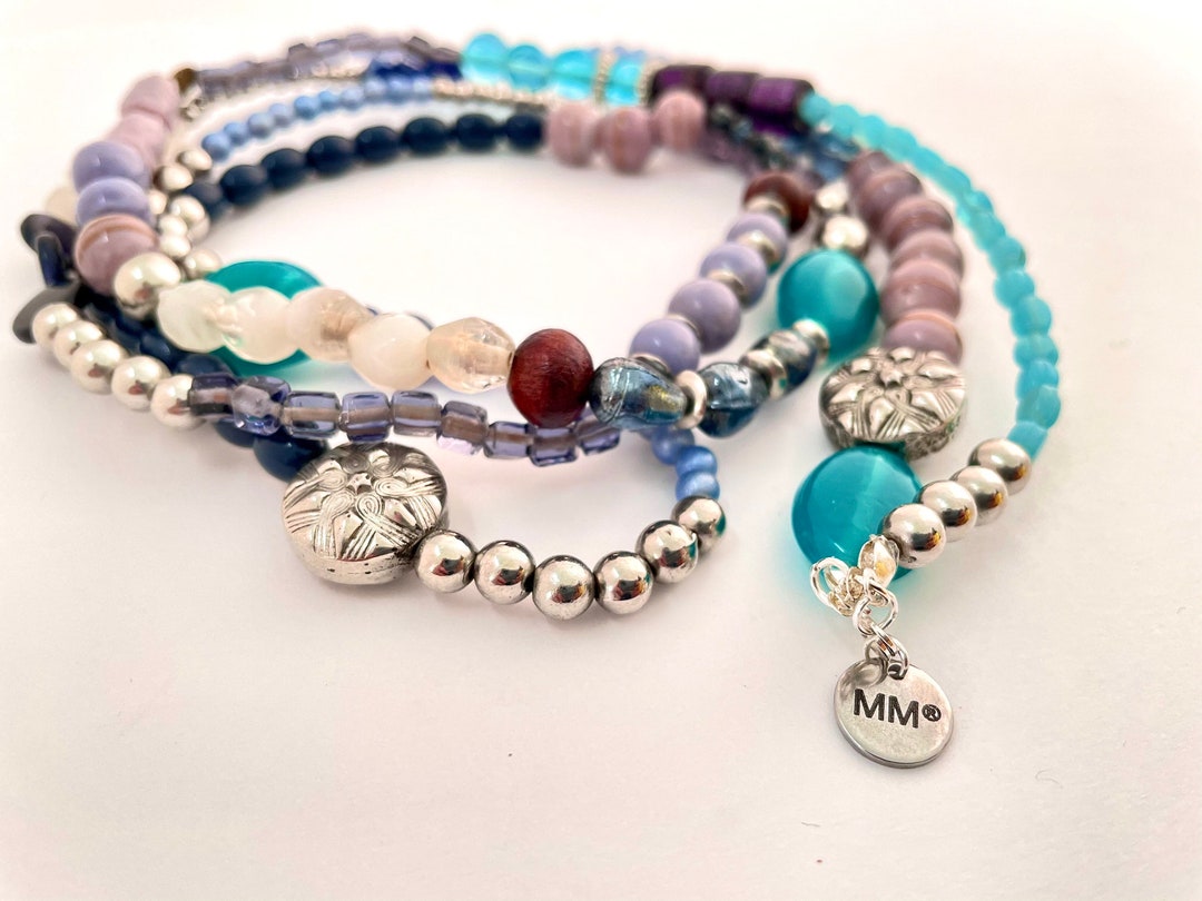 Mish Mash Blue Purple and Silver Long Necklace Etsy