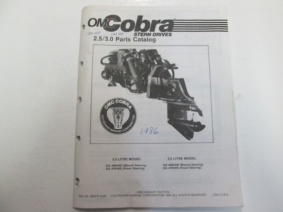 1986 Omc Cobra Stern Drives 2.5 3.0 Parts Catalog Manual Water Damage Stains Oem