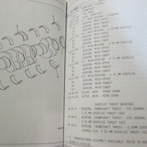 May include: A black and white line drawing of a crankshaft assembly with various parts labeled. The drawing shows the crankshaft, main bearings, and connecting rods. The image also includes a parts list with corresponding numbers for each part.