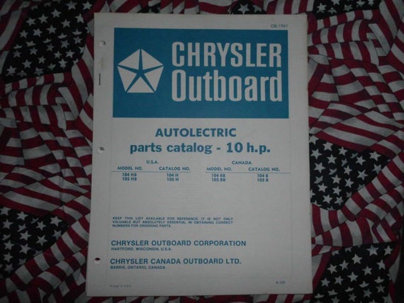Chrysler Outboard 10 HP Parts Catalog Autolectric
