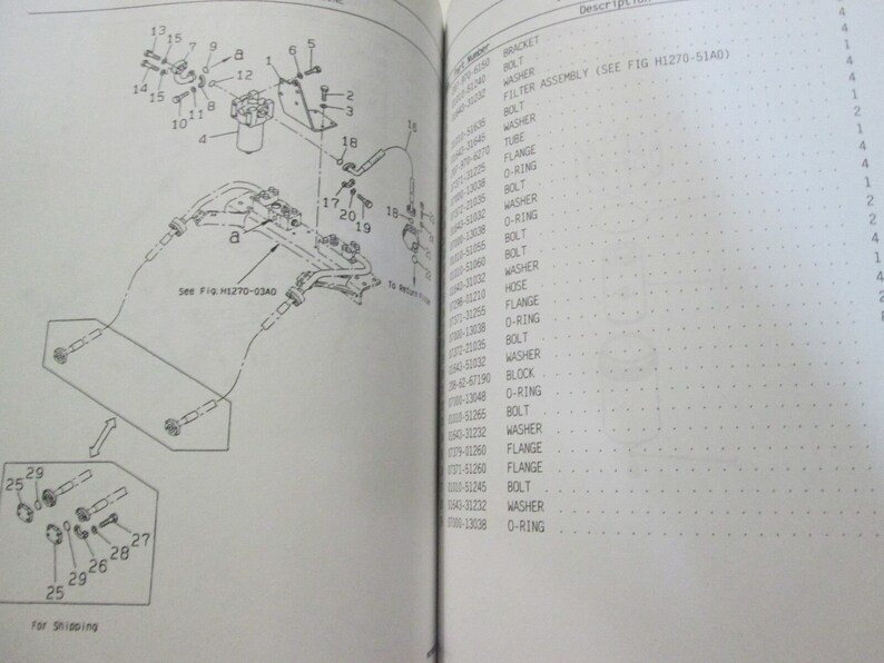 May include: A black and white diagram showing the parts of a fuel filter assembly. The diagram includes numbers and labels for each part. The text "See Fig H1270-0340" is included in the diagram.