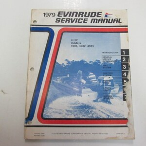 1979 Evinrude Service Reparatiewerkplaats Handleiding 4 PK Model 4904 4932 4933 GEVLEKT OEM