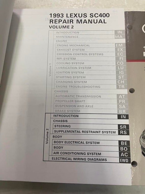 1993 Lexus SC400 Shop Service Repair Manual - Bishko Publishing