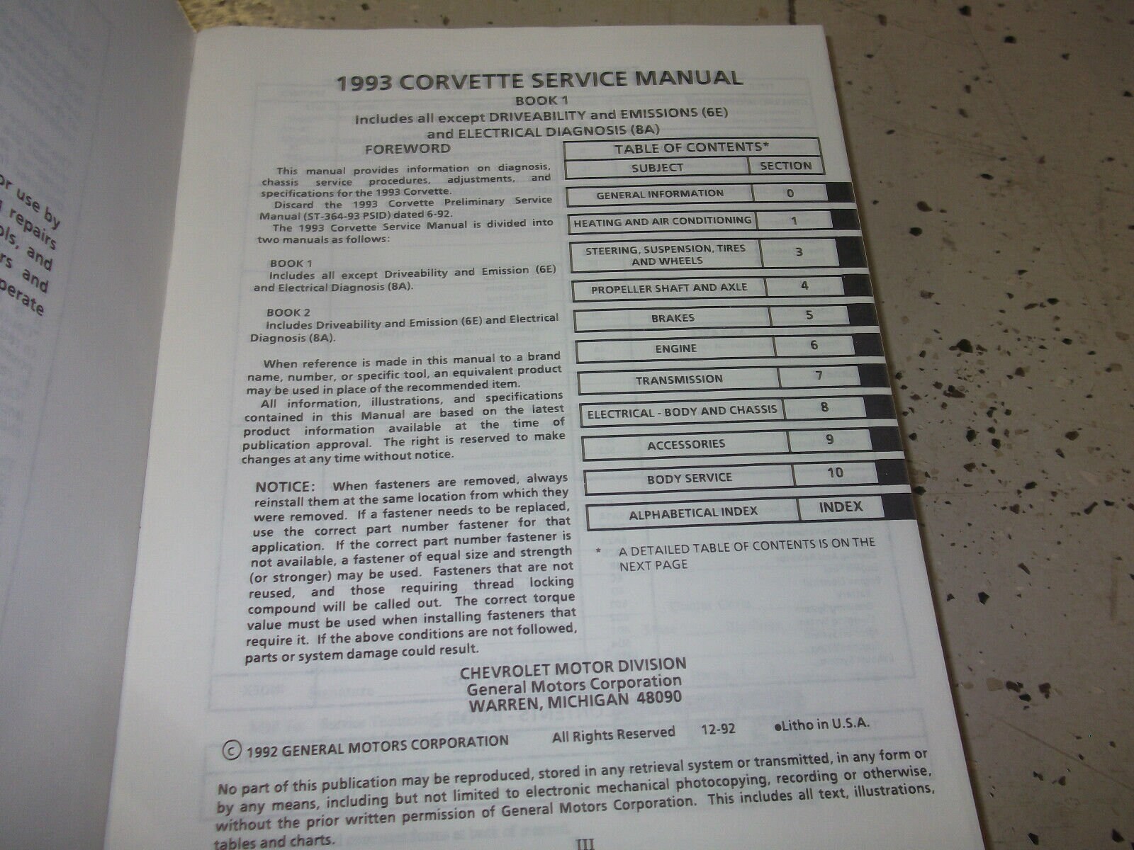 1993 Chevrolet Chevy CORVETTE Service Repair Shop Manual Set
