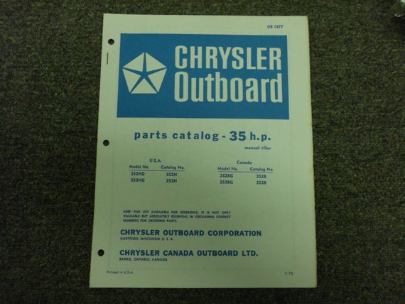 1973 Chrysler Outboard 35 HP Parts Catalog Manual Tille