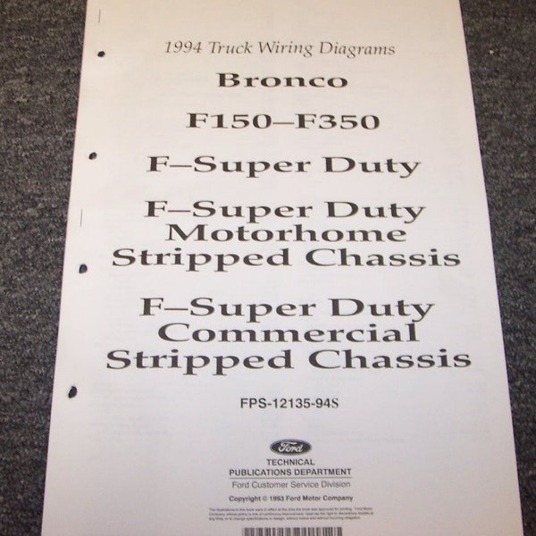 1994 Ford Bronco F150 F50 F350 F-Super Duty Electrical Wiring Diagram Manual