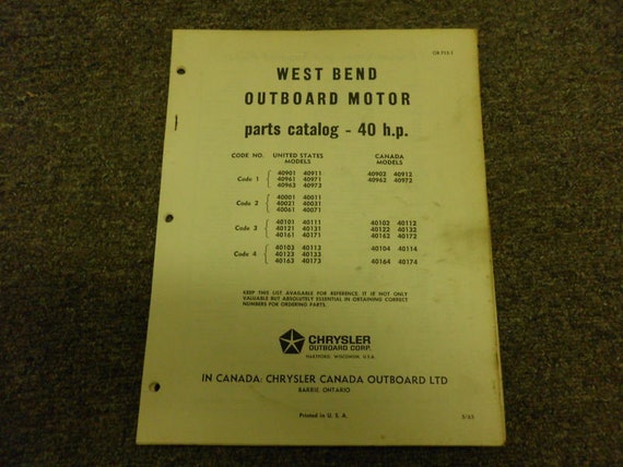1965 Chrysler Outboard 40 HP Parts Catalog