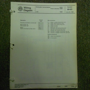 1989 VW Jetta Auto Trans Lights Stereo Radio Wiring Diagram Service Manual JUNE