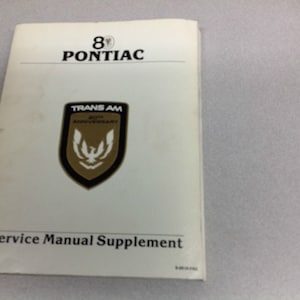 1989 Pontiac Firebird Trans Am Service Repair Shop Manual FACTORY Supplement NE