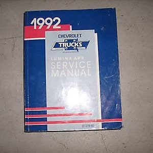 May include: A blue and red 1992 Chevrolet Trucks service manual for the Lumina APV.