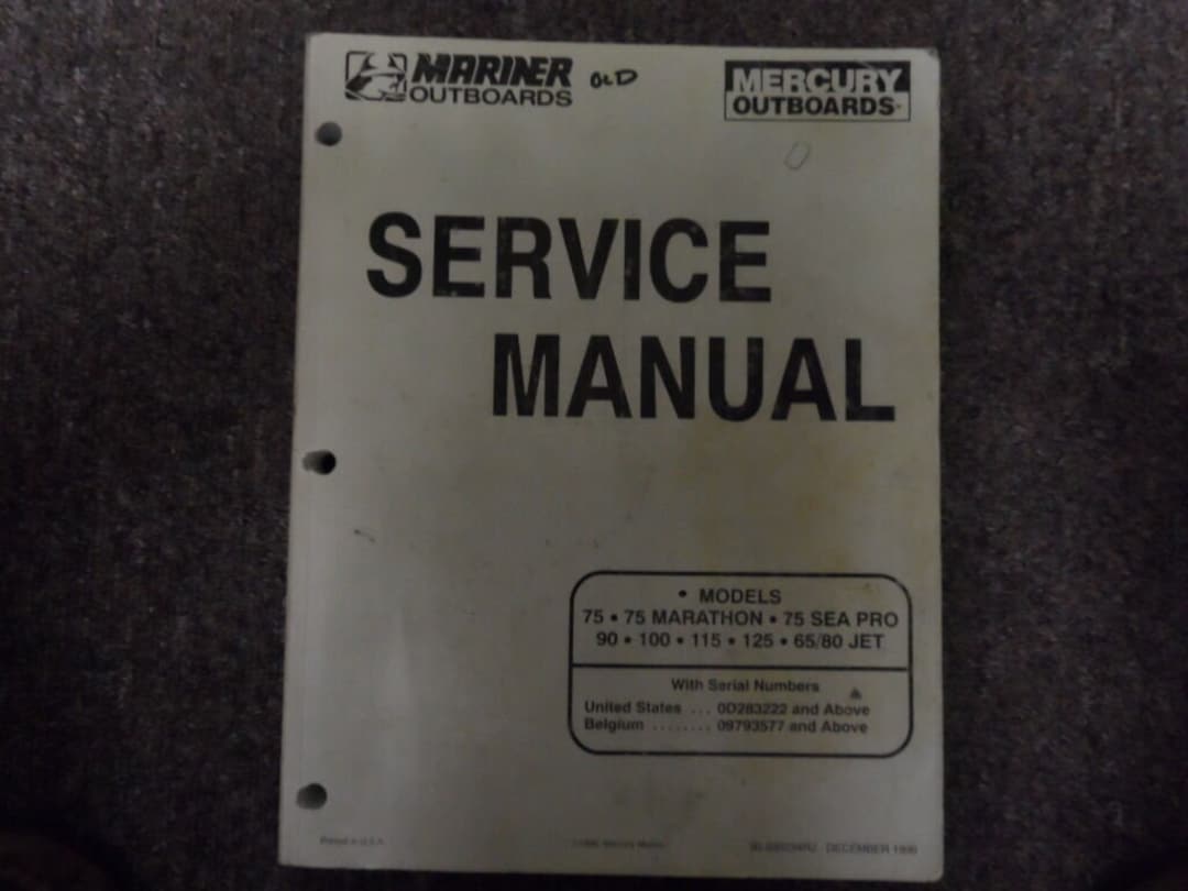 1994 & Newer Mercury Mariner Outboard Service Manual 90 830234R2 DECEMBER 1996 - Etsy
