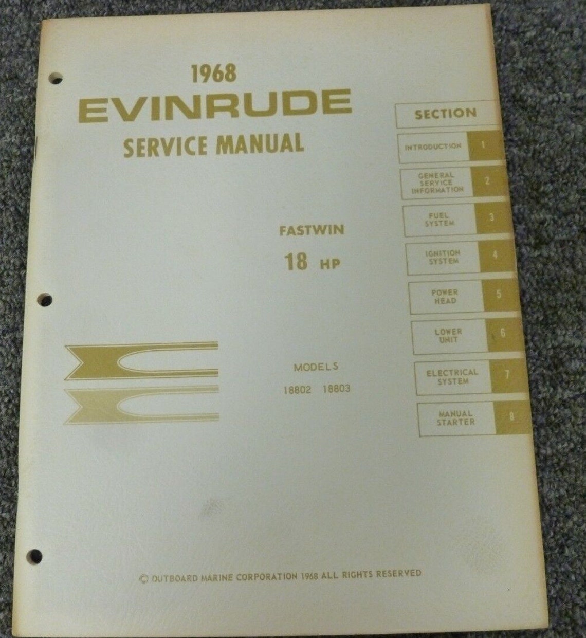1968 Evinrude Fastwin 18 HP Outboard Motor Shop Service Repair Manual ...