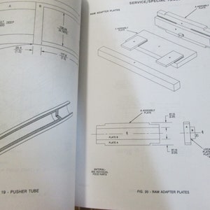 May include: A black and white line drawing of a ram adapter plate assembly. The drawing shows the different parts of the assembly, including the plate, the assembly plate, and the location of the center of the plate. The text "SERVICE/SPECIAL TOOLS" is visible at the top of the image.
