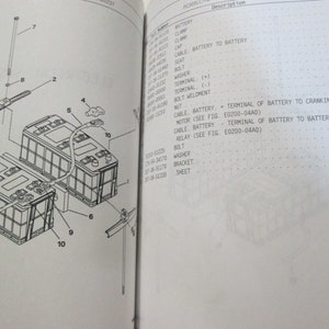 May include: Diagram showing the placement of two batteries, a relay, a cable, and other parts for a car. The diagram includes numbers and labels for each part.