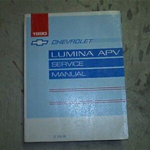 May include: A blue and white 1990 Chevrolet Lumina APV service manual. The cover has the text "1990 Chevrolet Lumina APV Service Manual".