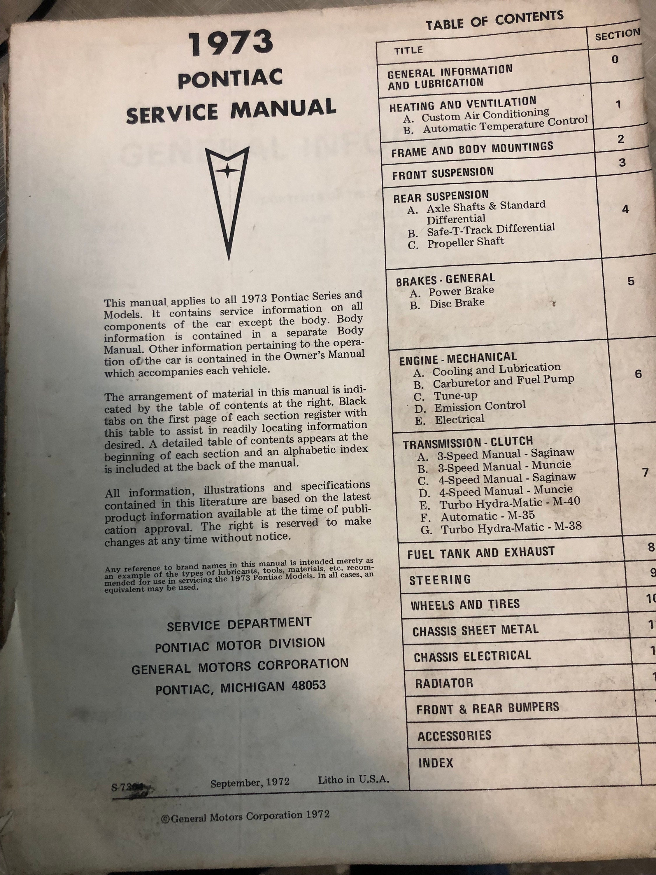 1973 Pontiac Bonneville, GTO, Grand Prix Factory Shop Service Repair Manual – Bishko 5143 - View #3