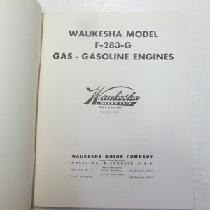 Waukesha Engines F-283-G Series Operators Manual Minor Stains Factory ...