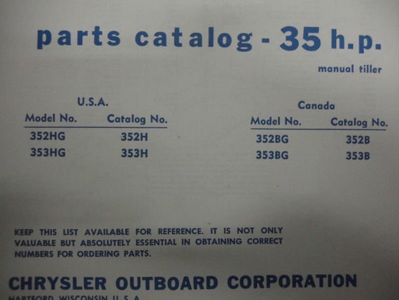 1973 Chrysler Outboard 35 HP Parts Catalog Manual Tille View 2