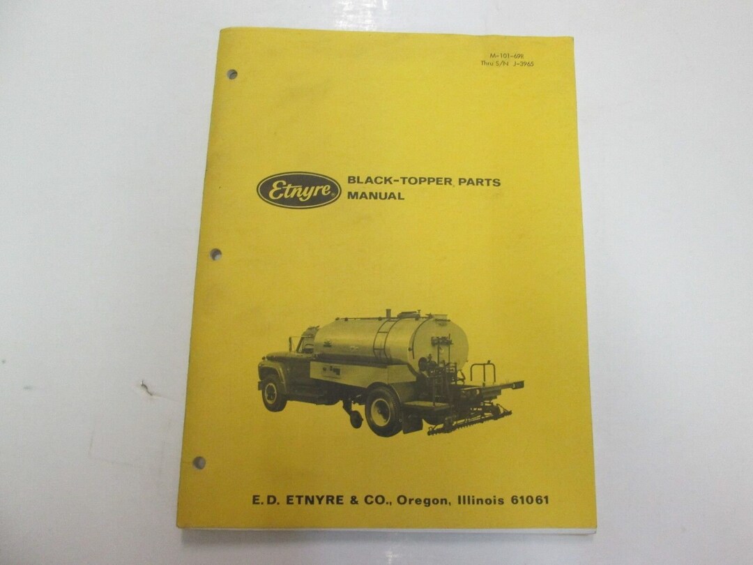 Etnyre Blacktopper Distributor Parts Manual Stained Worn Etsy