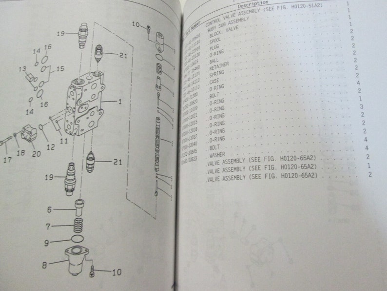 May include: A diagram showing the parts of a control valve assembly. The diagram includes a parts list with numbers corresponding to the parts in the diagram. The parts include a valve assembly, a spool, a ball, a retainer, a case, a bolt, and an O-ring.