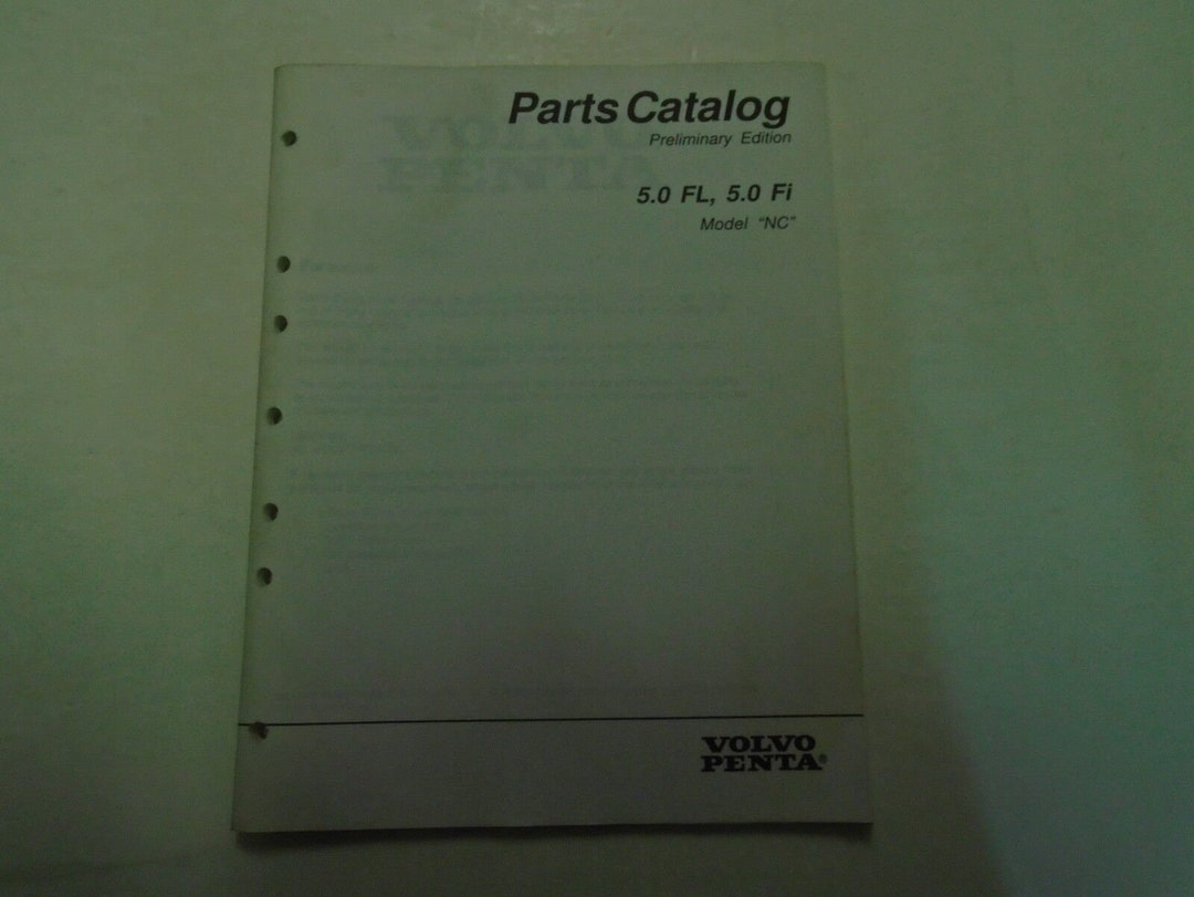 Volvo Penta Parts Catalog 5.0 Fl, 5.0 Fi Model "nc" P/N 77971109 Boat