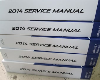May include: A stack of five white service manuals with blue accents. Each manual has the text "2014 SERVICE MANUAL" printed on the front. The manuals are labeled with volume numbers and GMP/14 codes.