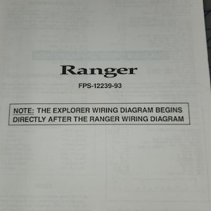 May include: A black and white image of a Ford publication for 1993 truck wiring diagrams. The publication is for the Ranger model and includes a note that the Explorer wiring diagram begins directly after the Ranger wiring diagram. The publication is from the Technical Publication Department of Ford Parts and Service Division.