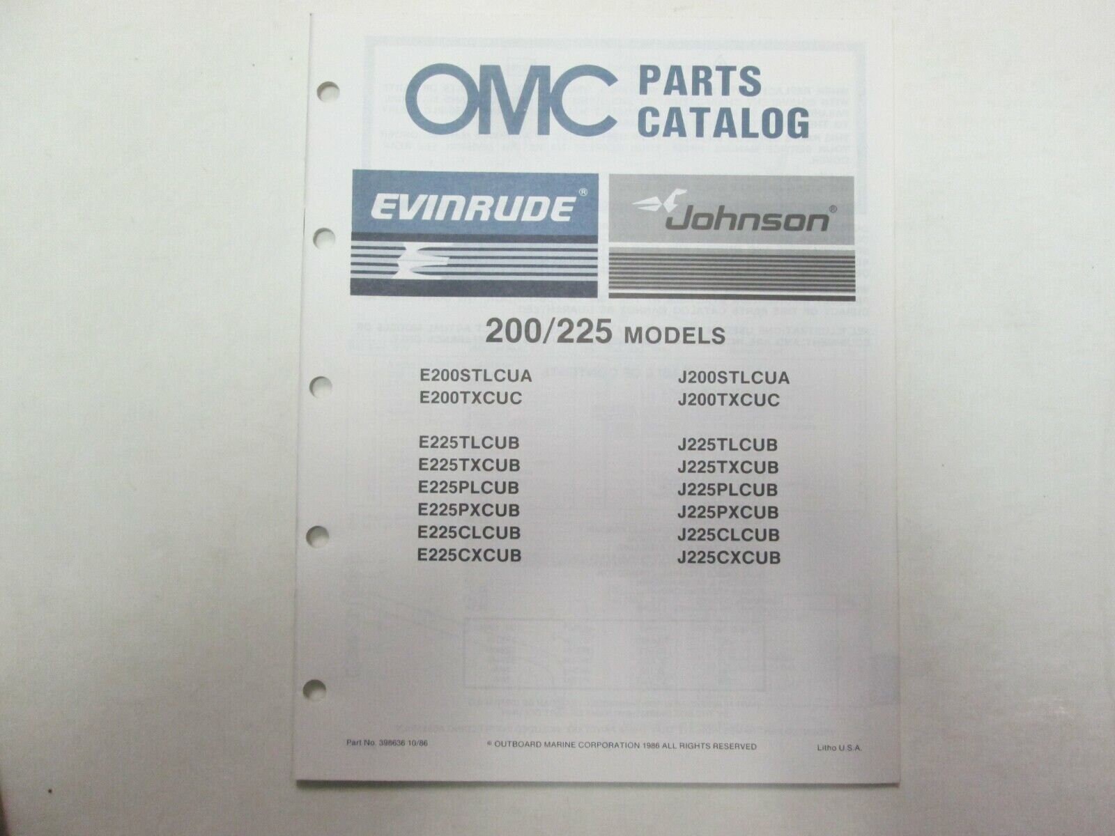 1987 OMC Johnson Evinrude 200 225 Models Parts Catalog Manual 398636 OEM ***