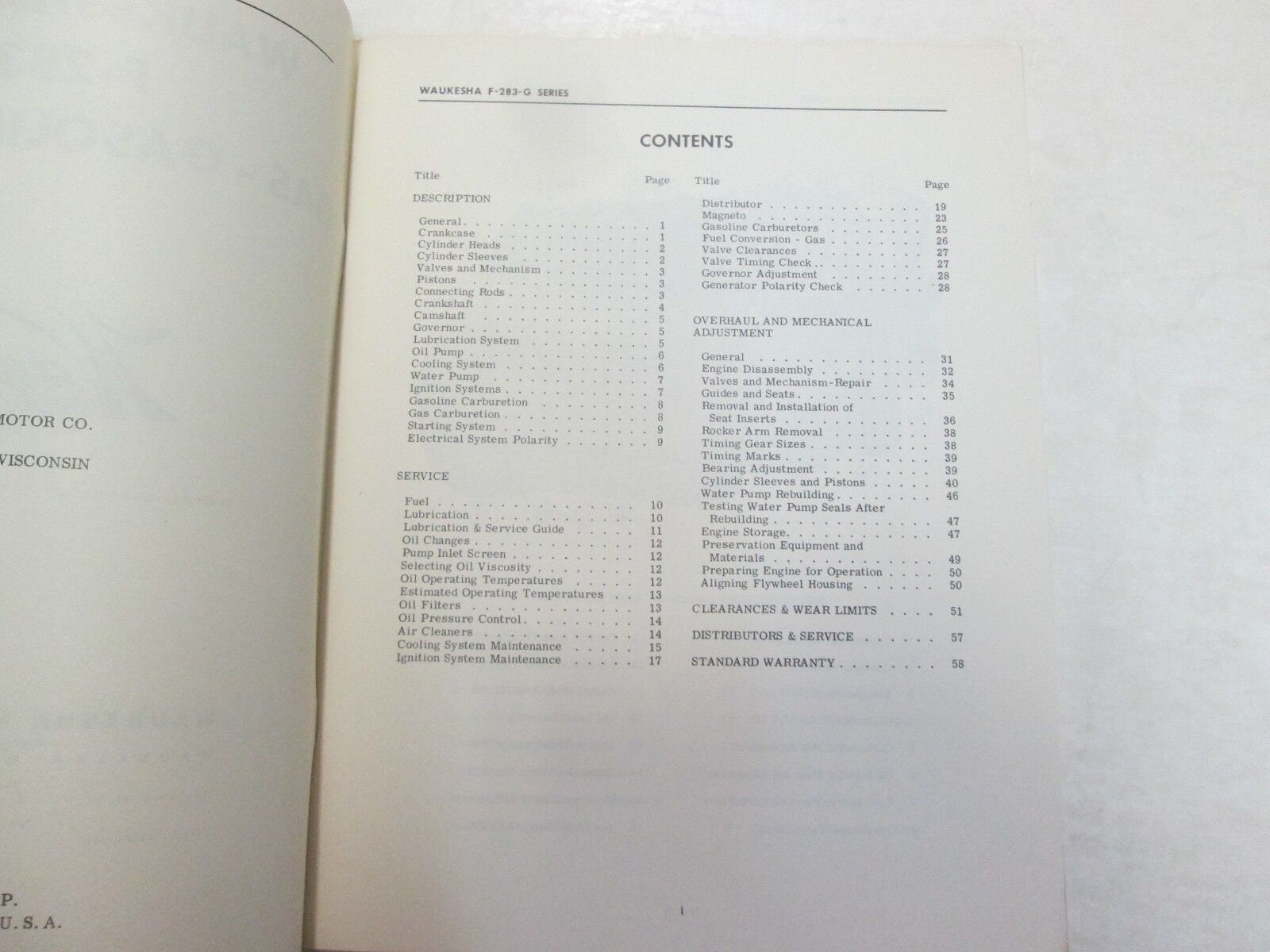 Waukesha Engines F-283-G Series Operators Manual Minor Stains Factory ...