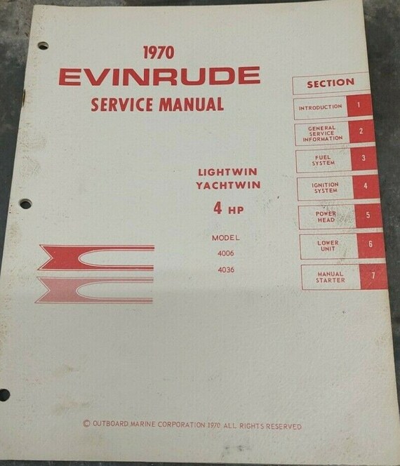 1970 Evinrude 4 Hp Lightwin Yachtwin Service Shop Rep… Gem