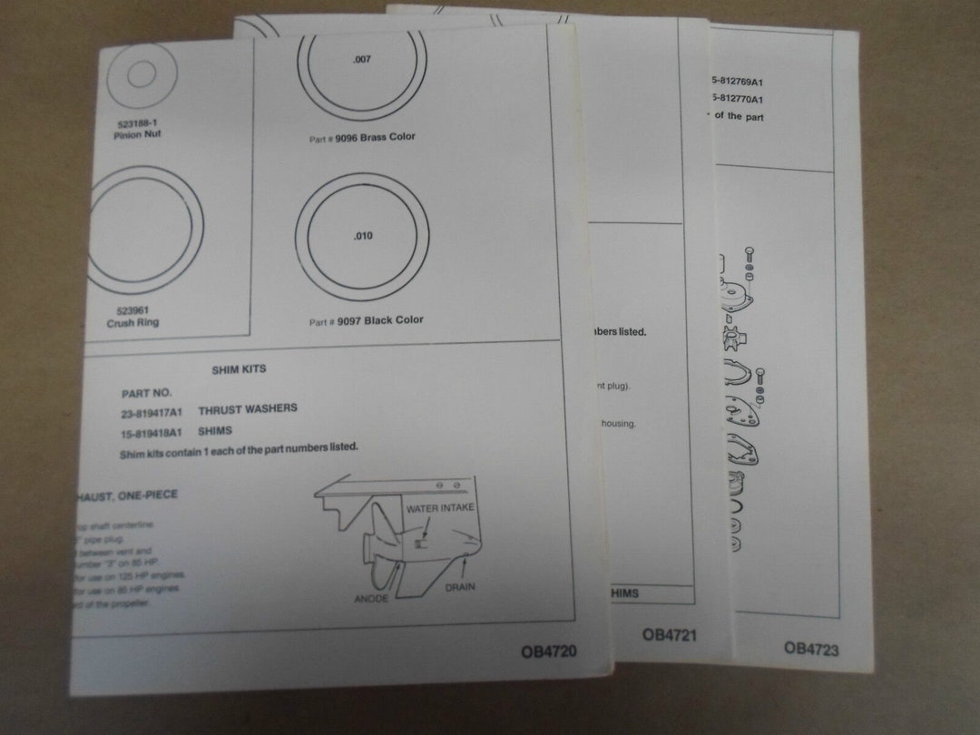 Force Outboards SHIMS Part Chart OB 4720 4721 4723 Set Boat Etsy