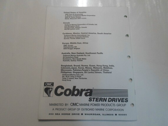 1990 Omc Cobra Stern Drives 3.0/3.0 H.O. Pws Suffix Parts Catalog Manual Oem 90