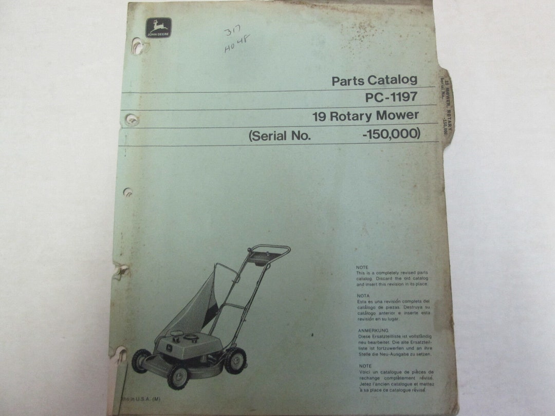 John Deere 19 Rotary Mower Parts Catalog Manual PC1197 Loose Leaf Used