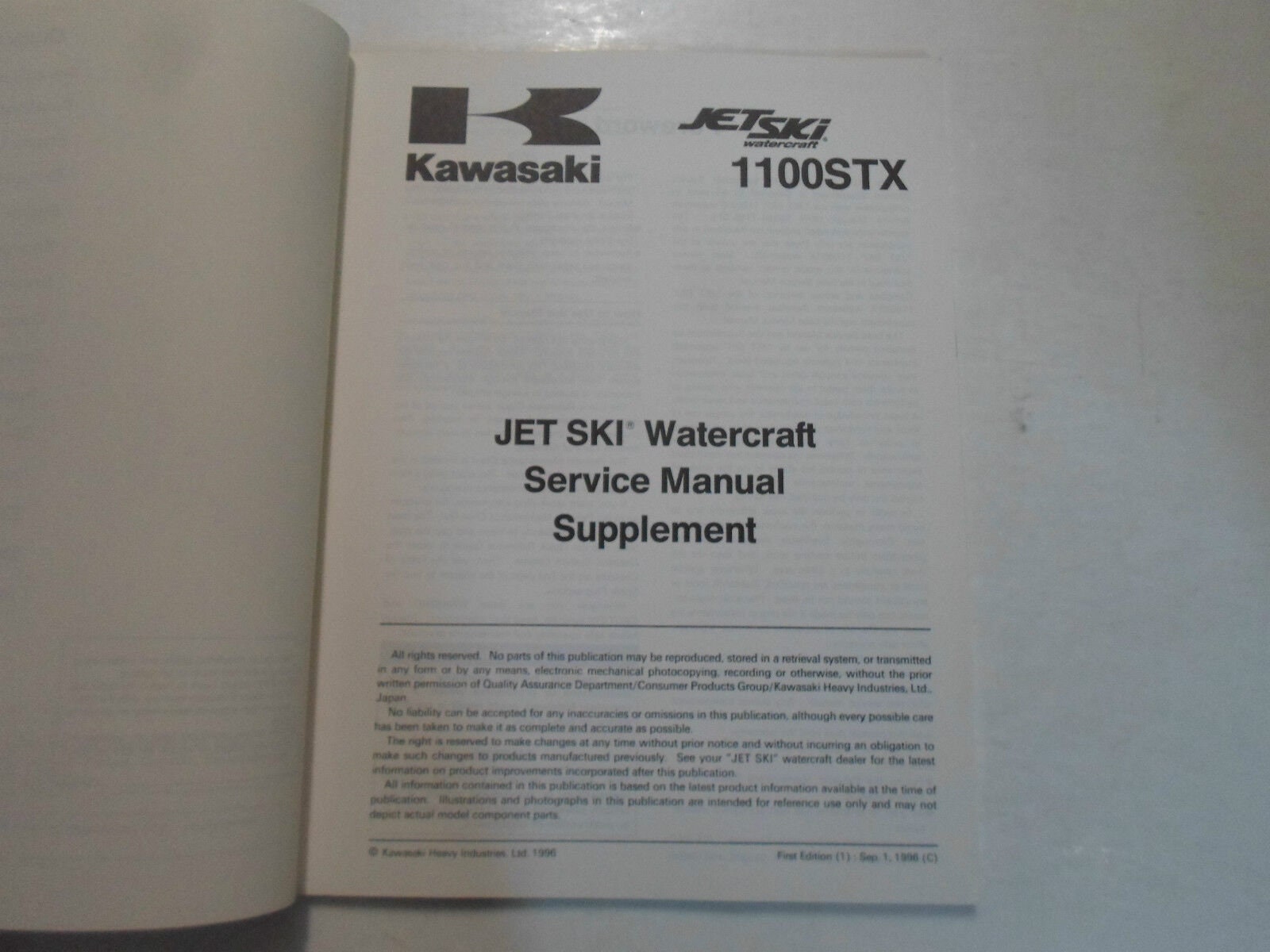 1999 Kawasaki 1100STX D.I. JetSki Factory Service Repair Manual – Used But Complete