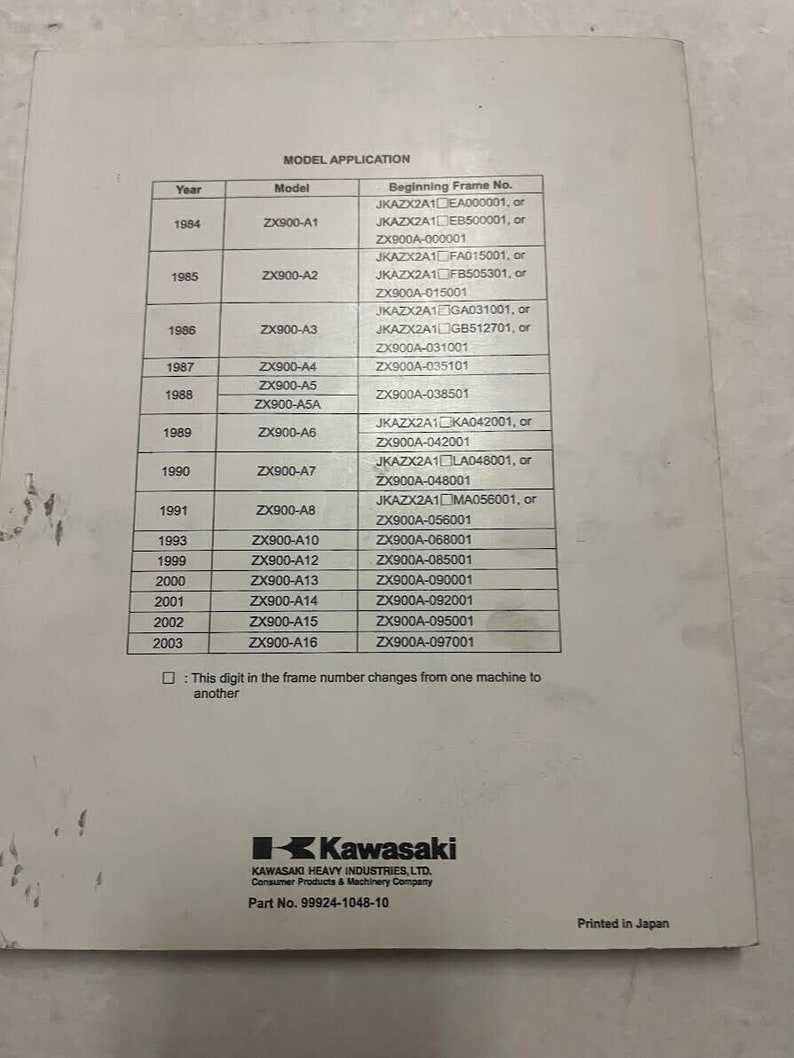 1984 2000 2003 KAWASAKI Gpz900r Service Repair Shop Manual OEM 99924