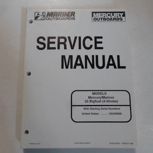 1998 Mercury Mariner Outboards 25 Bigfoot 4 Stroke Service Repair Shop Manual 98