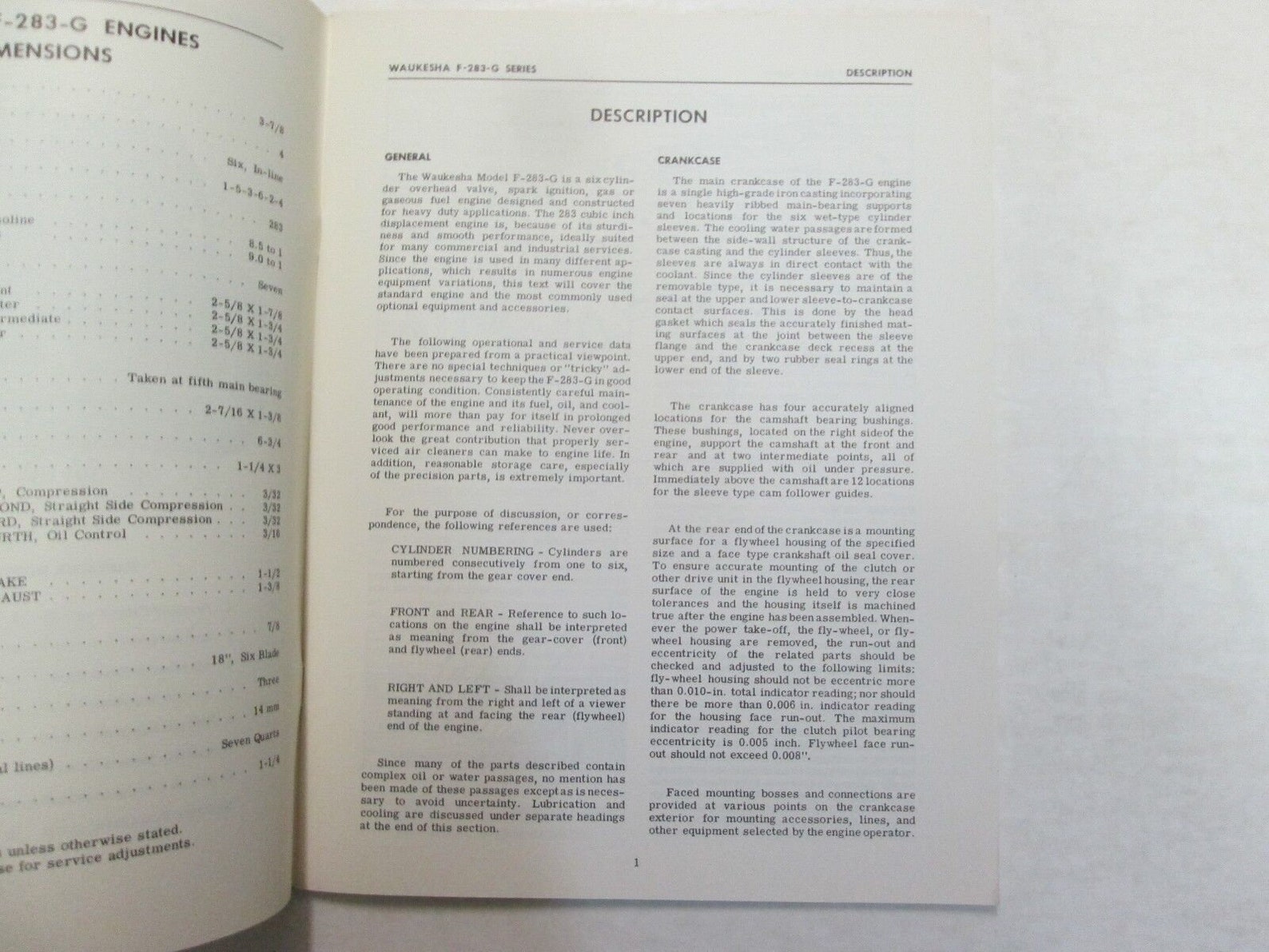 Waukesha Engines F-283-G Series Operators Manual Minor Stains Factory ...