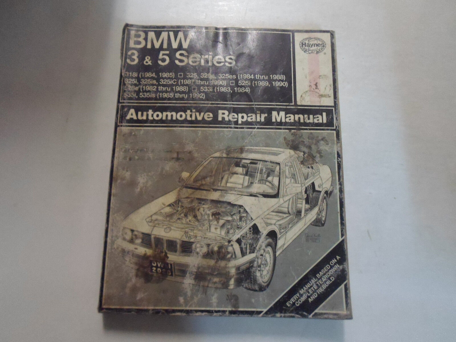 1982 1992 Haynes Bmw 3 & 5 Series Automotive Repair Manual Water Damaged Faded