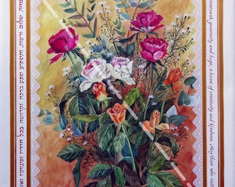 Mischtechnik Haussegen mit Blumen 35x42 cm